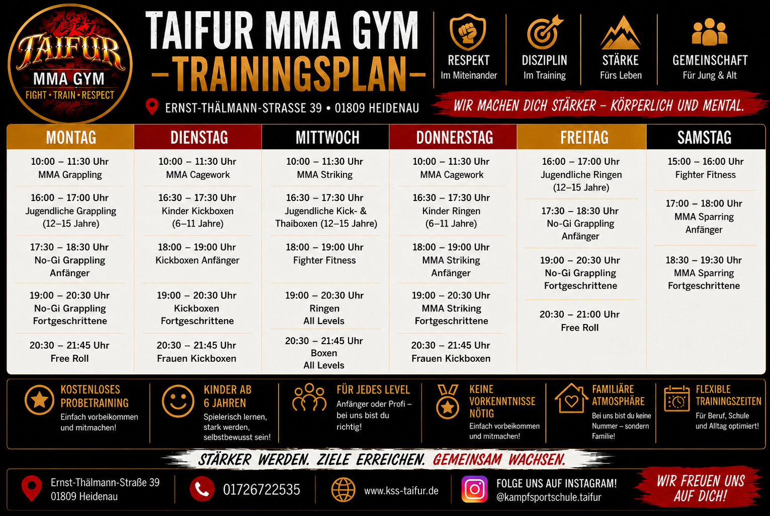 Taifur MMA Gym Trainingsplan Flyer